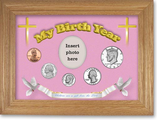 1982 'Children are a Gift from the Lord' My Birth Year Coin Gift Set with a pink background and wheat frame MAIN