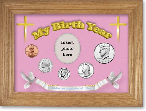 1998 'Children are a Gift from the Lord' My Birth Year Coin Gift Set with a pink background and wheat frame LARGE