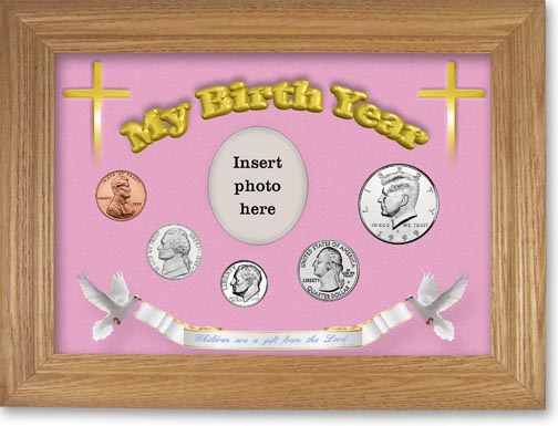 1999 'Children are a Gift from the Lord' My Birth Year Coin Gift Set with a pink background and wheat frame MAIN