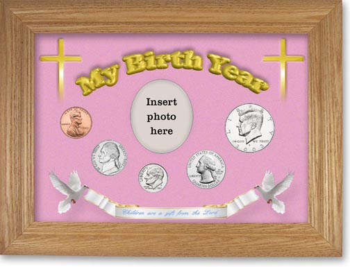 2003 'Children are a Gift from the Lord' My Birth Year Coin Gift Set with a pink background and wheat frame LARGE