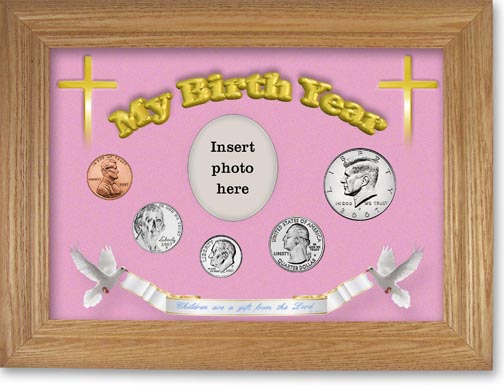2007 'Children are a Gift from the Lord' My Birth Year Coin Gift Set with a pink background and wheat frame LARGE
