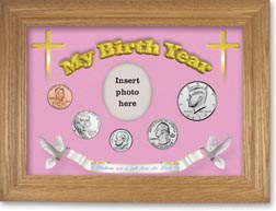 2019 'Children are a Gift from the Lord' My Birth Year Coin Gift Set with a pink background and wheat frame THUMBNAIL