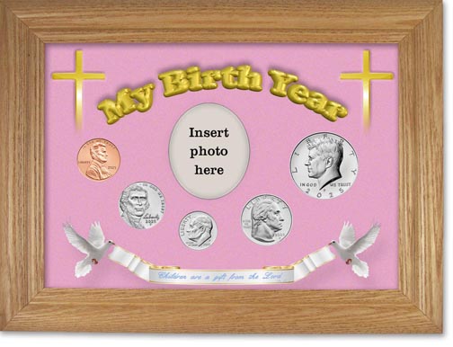 2025 'Children are a Gift from the Lord' My Birth Year Coin Gift Set with a pink background and wheat frame MAIN