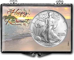 1986 Happy Retirement American Silver Eagle Gift Display THUMBNAIL