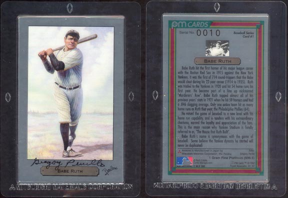 Babe Ruth by Gregory Perillo - artist signed; 1 g 999.5 Platinum MAIN
