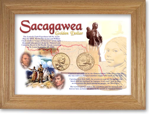 Sacagawea Golden Dollar Two-Coin Collector Frame LARGE
