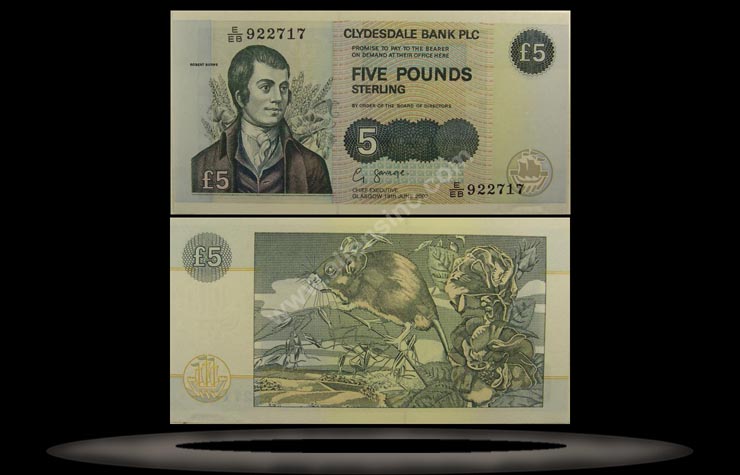 Clydesdale Bank PLC, Scotland Banknote, 5 Pounds, 1.12.1997, P#218c MAIN