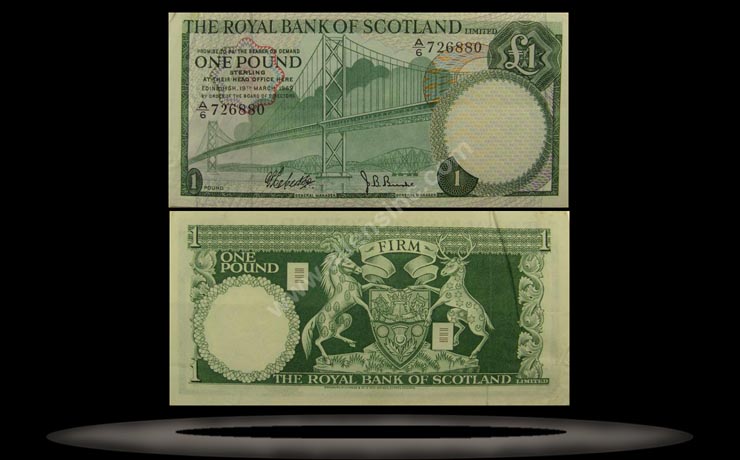 Royal Bank, Scotland Banknote, 1 Pound, 19.3.1969, P#329a MAIN