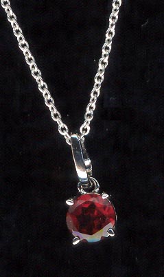 Sterling Silver Necklace, Deep Red Solitaire MAIN