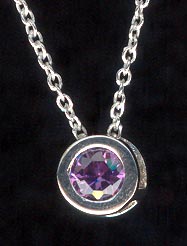 Sterling Silver Necklace, Purple Solitaire MAIN