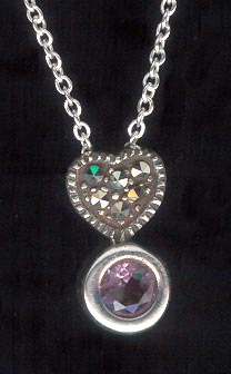 Sterling Silver Necklace, Heart with Purple Solitaire MAIN