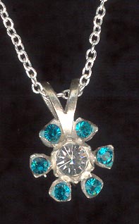 Sterling Silver Necklace, Blue-Green Flower MAIN