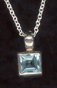Sterling Silver Necklace, Blue Emerald Cut MAIN