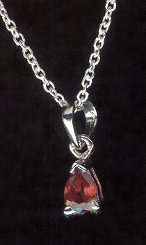 Sterling Silver Necklace, Deep Red Teardrop MAIN