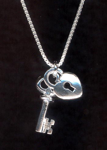 Sterling Silver Necklace, Heart with Key MAIN