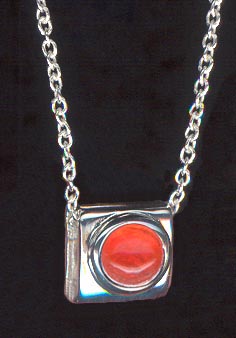 Sterling Silver Necklace, Red-Orange Solitaire MAIN