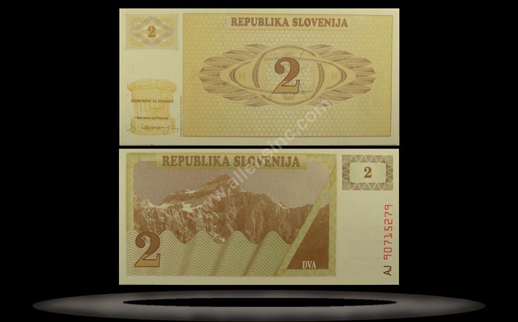 Slovenia Banknote, 2 Tolarjev, 1990, P#2a MAIN