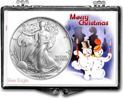 1986 Merry Christmas Snowmen American Silver Eagle Gift Display THUMBNAIL