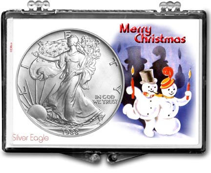 1988 Merry Christmas Snowmen American Silver Eagle Gift Display LARGE