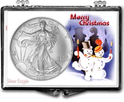 1995 Merry Christmas Snowmen American Silver Eagle Gift Display THUMBNAIL