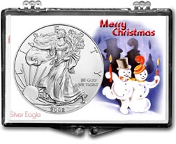2002 Merry Christmas Snowmen American Silver Eagle Gift Display THUMBNAIL