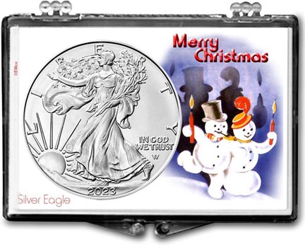 Merry Christmas Snowmen American Silver Eagle Gift Display LARGE