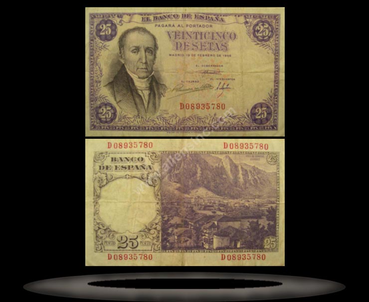 Spain Banknote, 25 Pesetas, 19.2.1946, P#130a MAIN