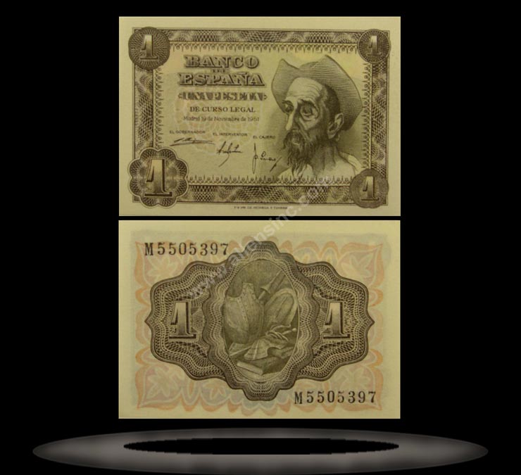Spain Banknote, 1 Peseta, 19.11.1951, P#139a MAIN