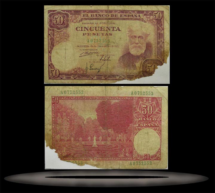 Spain Banknote, 50 Pesetas, 31.12.1951, P#141a MAIN