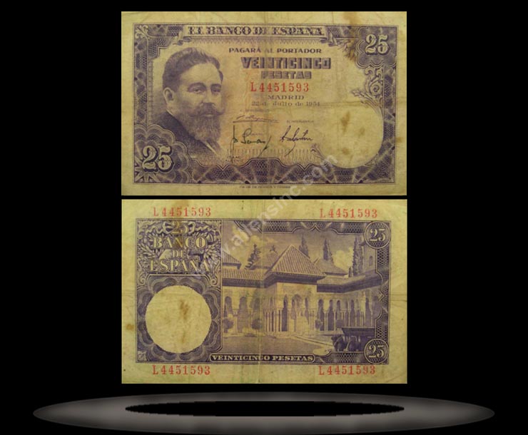 Spain Banknote, 25 Pesetas, 22.7.1954, P#147a MAIN
