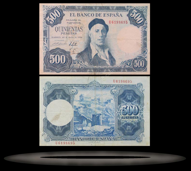 Spain Banknote, 500 Pesetas, 22.7.1954, P#148a MAIN