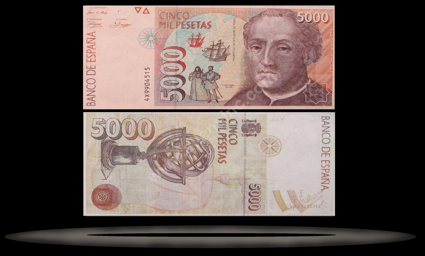 Spain Banknote, 5000 Pesetas, 12.10.1992, P#165 MAIN