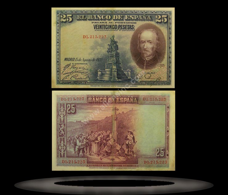 Spain Banknote, 25 Pesetas, 15.8.1928, P#74b MAIN