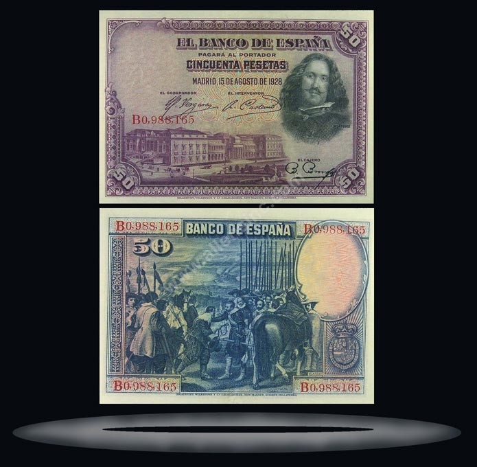 Spain Banknote, 50 Pesetas, 15.8.1928, P#75b MAIN