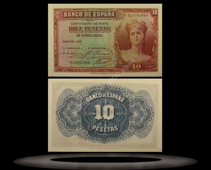 Spain Banknote, 10 Pesetas, 1935 (1936), P#86a MAIN
