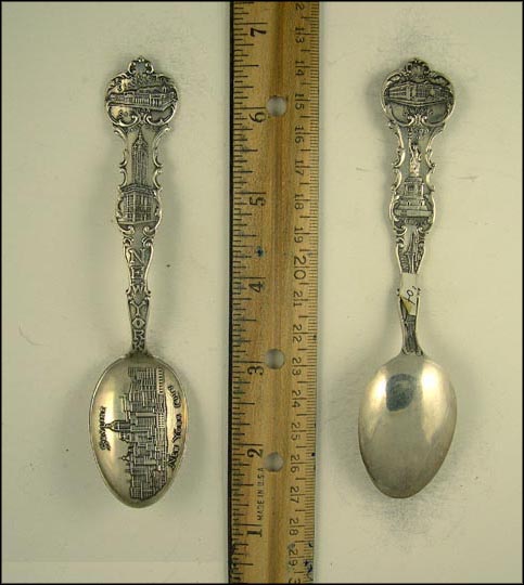 Skyline, Singer Building, New Pennsylvania Station, Public Library...... Souvenir Spoon MAIN