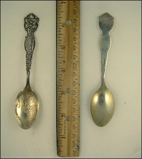 A Prairie School, Pikes Peak Signal Sta. Alt. 14147 ft., The Old Way and The New Way, Colorado Souvenir Spoon MAIN