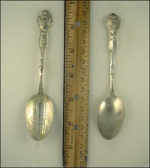 High School, Copper Mine, Load of Logs, State Seal, Battle Creek, Michigan Souvenir Spoon MAIN