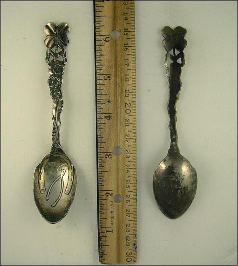 Wishbone, Horseshoe, Four Leaf Clovers, Good Luck, Mt. Clemens, Michigan Souvenir Spoon MAIN