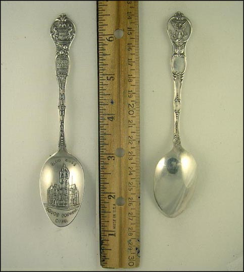 City Hall, Copper Mine, Load of Logs, State Seal, Grand Rapids, Michigan Souvenir Spoon MAIN