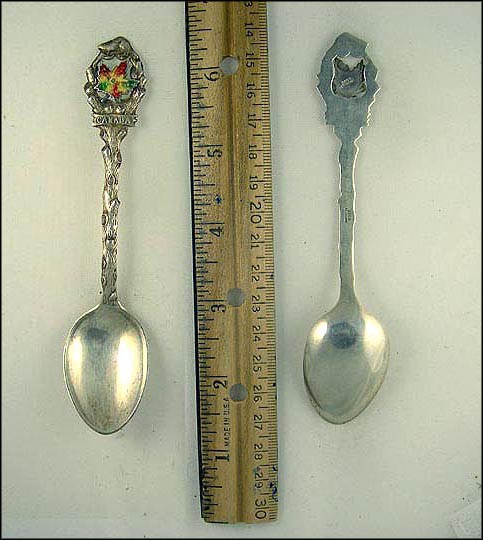 Cut Out Enameled Maple Leaf, Logs, Toronto, Canada Souvenir Spoon MAIN