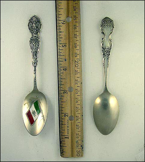 Enameled Flag, Water Carrier, Pulque Gatherer, Mexico Souvenir Spoon MAIN