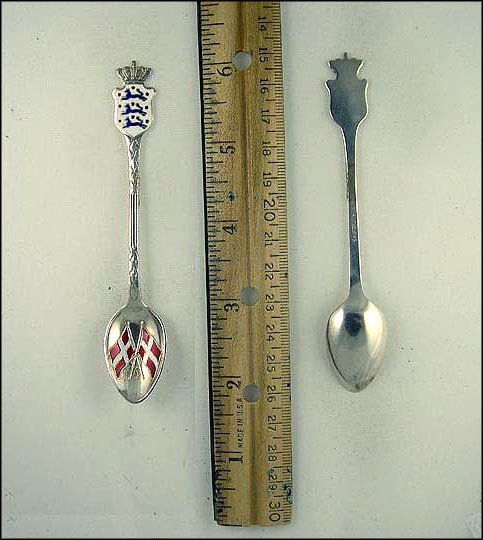 Enameled Crest and Flags, Denmark Souvenir Spoon MAIN