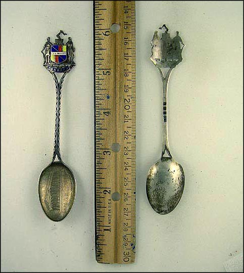 Town Hall, Enameled Crest, Cut Out People, Burmingham, Great Britain Souvenir Spoon MAIN