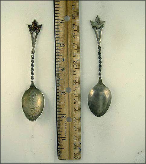 Cut Out, Enameled Maple Leaf, Twisted Handle, Pembroke, Canada Souvenir Spoon MAIN