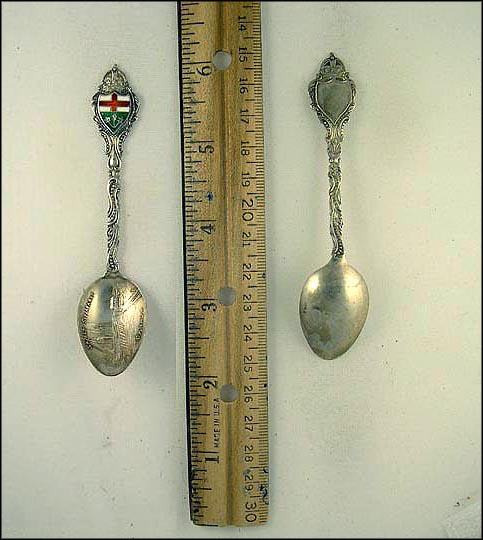 Dock Scene, Enameled Crest, Sault St. Marie, Canada Souvenir Spoon MAIN