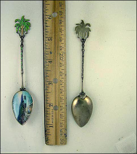 Cut Out Enameled Palm Tree, Enameled City Scene, Bahia do Funchal, Madeira Souvenir Spoon MAIN