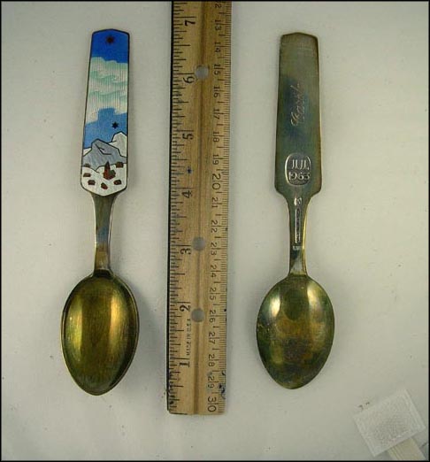 Engraved Carole Enamel Winter Scene, Denmark Souvenir Spoon MAIN