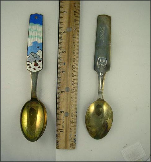 Engraved Michele Enamel Winter Scene, Denmark Souvenir Spoon MAIN