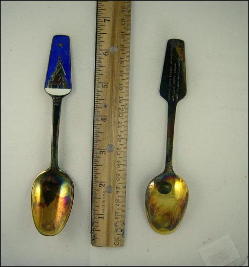 Norsk Jul, Enamel Borgund Stave Church 1150 A.D., Norway, First Annual, Norway Souvenir Spoon MAIN